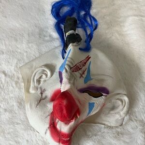 Colorful Clown Mask with Blue Hair